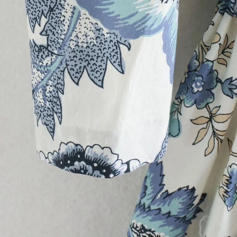 Women Flower printing Three Quarter sleeve dress Casual Femme Square Collar Dresses Lady Loose Clothes Vestido D6380