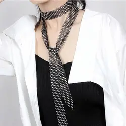 Summer Black Long Sharp Corner Rhinestone Scarf Korean Female Social Sailor Dance Necktie Multifunction Bow Trendy Belt P7