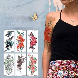 Water Transfer Female Sexy Makeup Realistic Roses Temporary Tattoo Sticker Arm Leg Back Pattern Body Art Waterproof Fake Tattoo