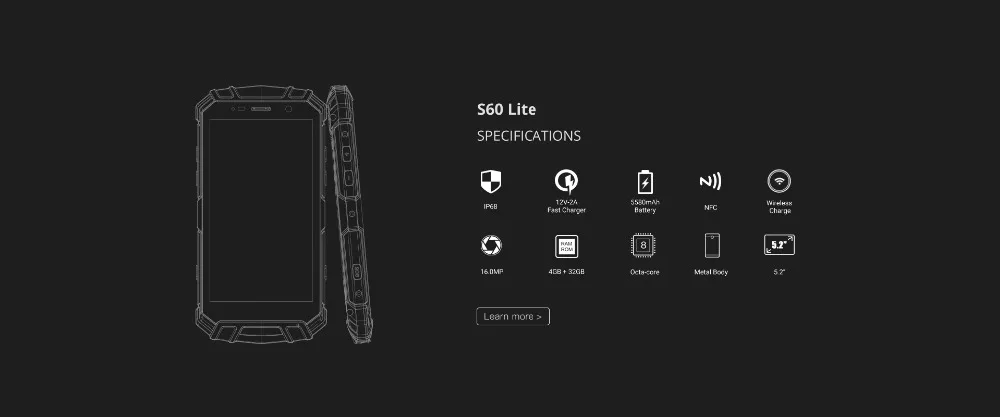 Doogee S60 Lite IP68 4G смартфон Android 7,0 NFC Беспроводная зарядка вода/пыленепроницаемый 5580 мАч 5," 4 Гб+ 32 ГБ Touch ID мобильный телефон