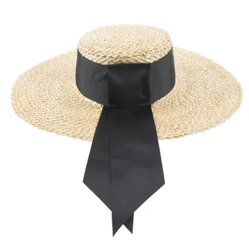 

Women Classical Wheat Straw Hat Summer Cap Large Wide Brim Sun Hat Elegant Floppy Ribbon Beach Hat Vocation Derby Hat