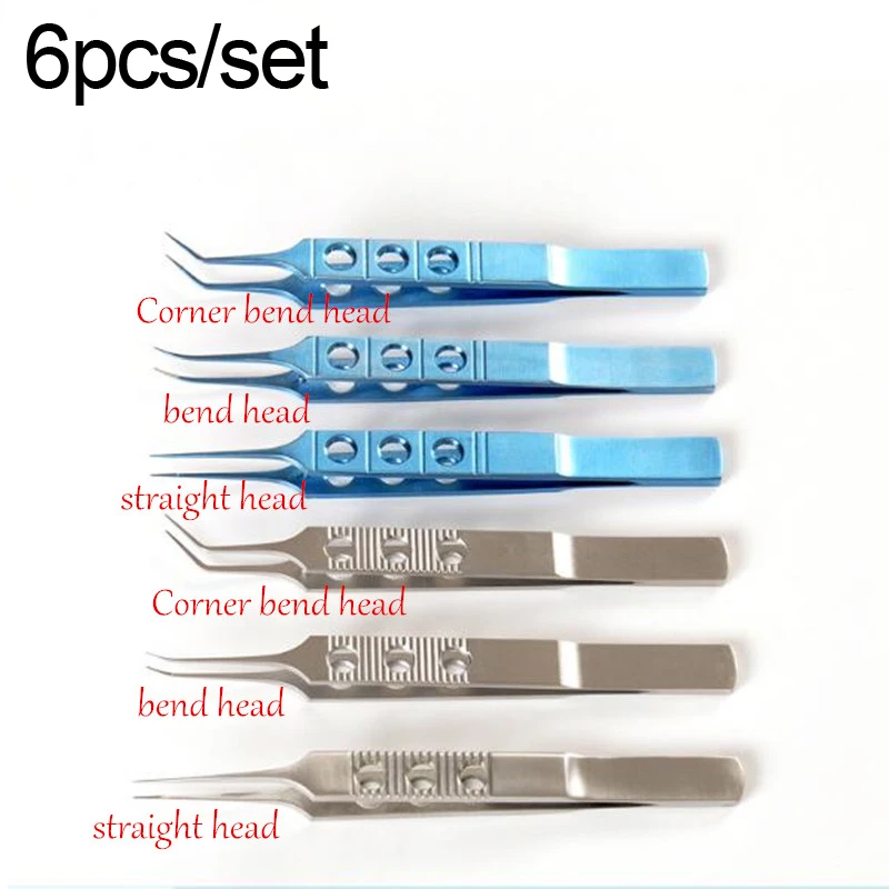 6pcs-set-Micros-Stainless-steel-titanium-alloy-11CM-dovetailed-straight-bend-head-tweezers-platforms-tweezers-Ophthalmic