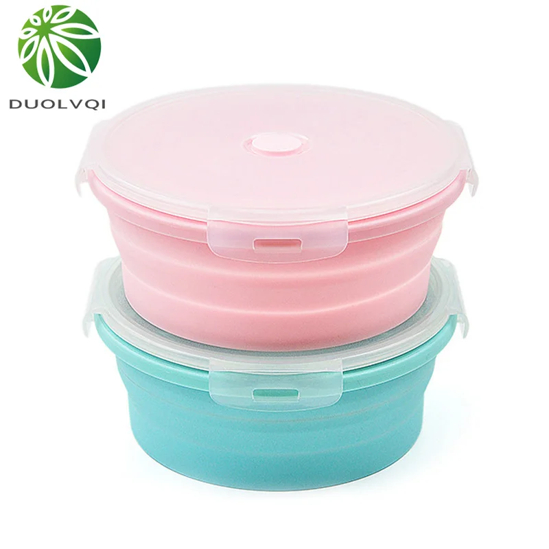 Duolvqi Складная круглая форма Ланч-бокс для хранения разноцветных фруктов, салата, силиконовый контейнер для еды, удобный Ланч-бокс