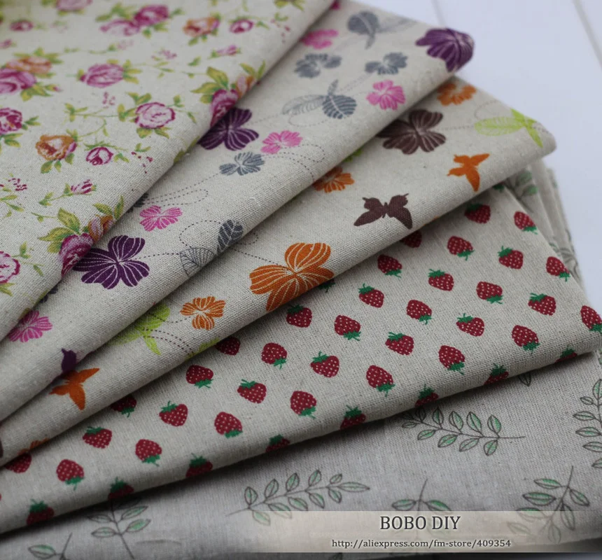 Хлопок Лен Ткани 5pieces50cm * 50 см весенний цветочный оставляет серии для пэчворка