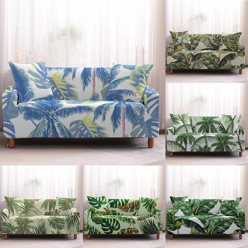 

1/2/3/4 Seat Cover Green Background Picture Sofa Cover non-slip Cover Spandex Stretch Sofa Cover Living Room Protective Cover