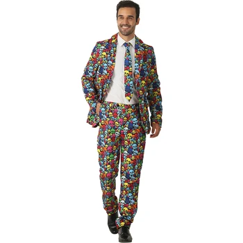 

New Stylish Adult Fancy Skull Men's Flashy Skeleton Crazy Suit Halloween Party Costume