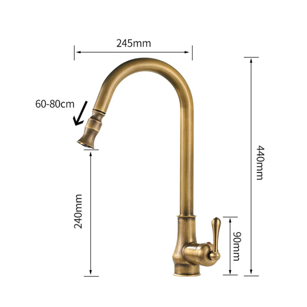 kitchen faucet with sprayer MYQualife Antique Brass Kitchen Sink Faucet Pull Down Swivel Spout Kitchen Deck Mounted Bathroom Hot and Cold Water Mixers kitchen sink faucets