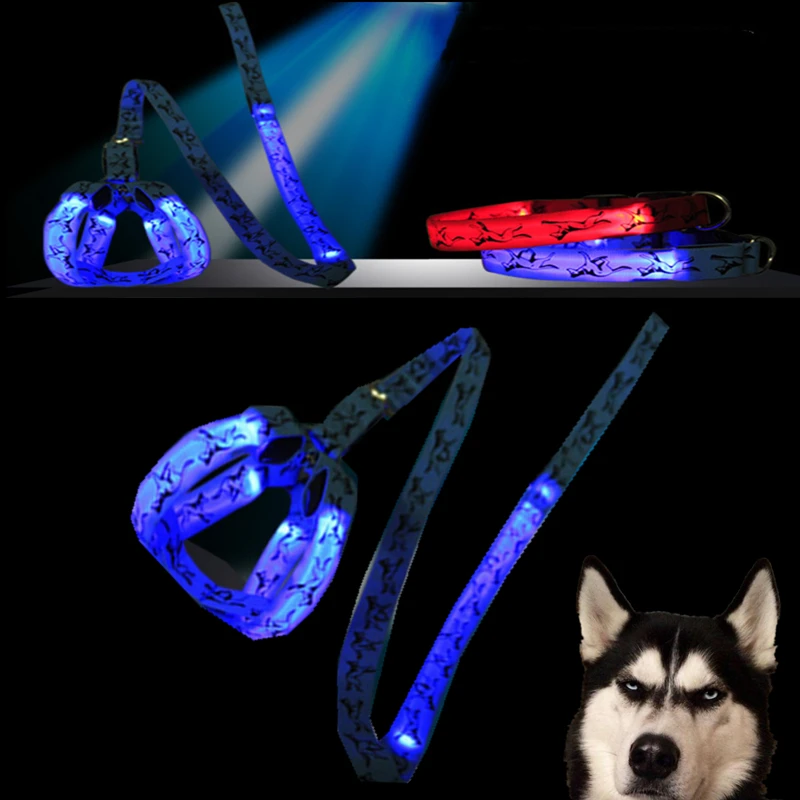 

LED Nylon Dog Collar Night Safety Flashing Glow In The Dark Product For Dog Harness Collar Luminous Fluorescent Pug Pet Supplies