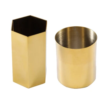 

Brass Pen Holder Round Golden Vase Metal Crafts Desktop Decoration Brush Storage Tube