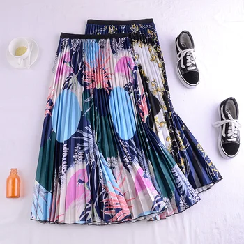 

new fund of 523 autumn winters is joker pleated of tall waist show thin a word printed posed in long skirts women