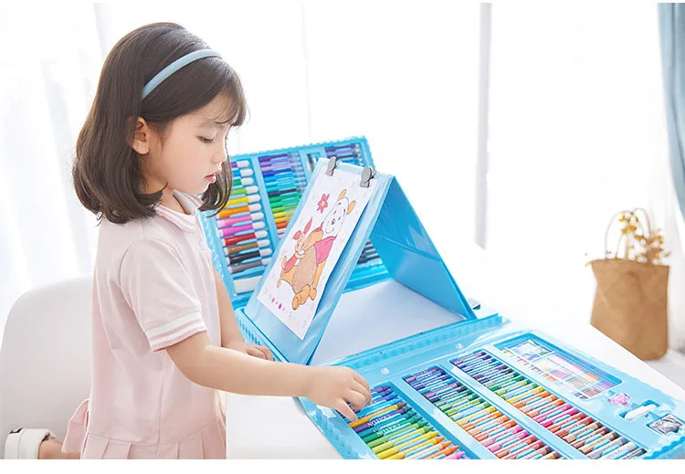 Набор детских акварельных ручек из 208 деталей, цветные карандаши, Обучающие канцелярские кисти, детский подарок