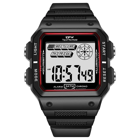 Resistant Digital Watches 30 Meter Water Resistant Rectangle Dial Tough Structure