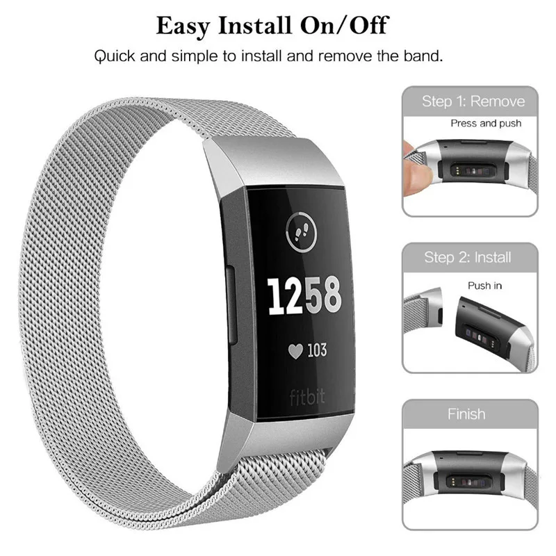 

Strap Milanese Replacement Stainless Steel Watch Band Wrist Strap for Fitbit Charge3 Smart Watch for Fitbit Charge 3 A25