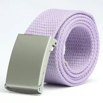 

Mens Women Waist Belt Casual Silver Metal Buckle Canvas Waistband Strap Belt hc