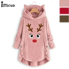Женская Коралловая бархатная Пижама Топ осень зима теплый Рождественский олень с капюшоном пушистый мех плюс толстовки пижамы Рождественский S-XXL