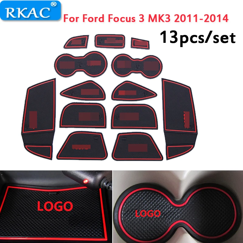 

RKAC Anti-Slip car door Mat Rubber mats Coaster for Ford Focus 3 MK3 2011 -2014 pre-facelift ST RS Accessories Car Stickers 13Pc
