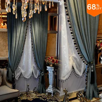 

blackout thick solid Velvet Curtain Pure Color Luxury For BedRoom Black out luxurious Drapery door bead curtains beaded curtain