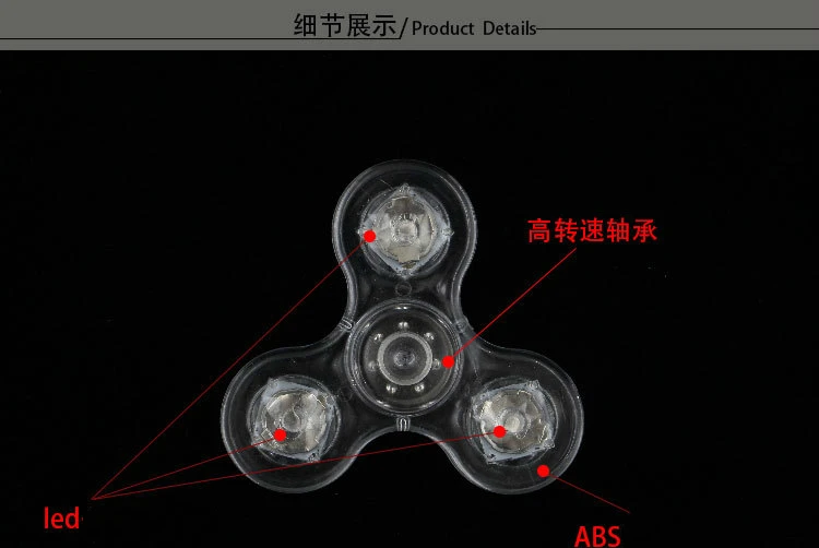 Непоседа ручной Спиннер для пальцев Спиннер Игрушка фокус Tri Спиннер для пальца, гироскоп прозрачная вспышка светодиодный вспышка уменьшить стресс подарок пластик