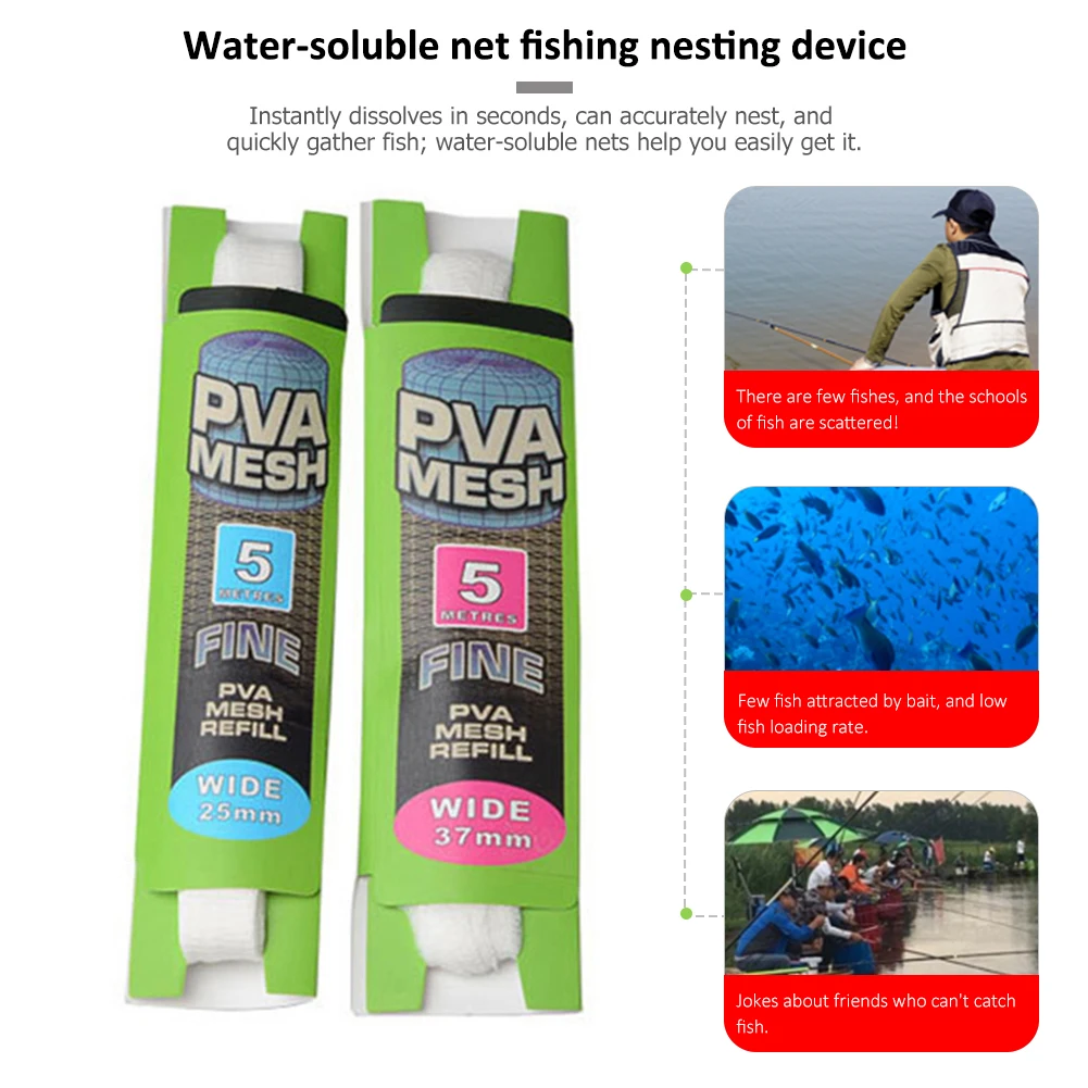 5m Fishing Net Water Soluble Net Carp Fishing Tackle Accessories 25/37mm PVA  Mesh Refill Hair Bait Feeder Rig Hook