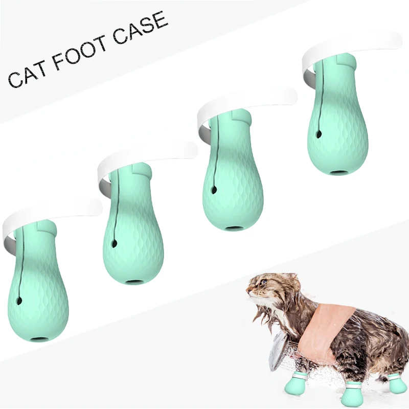 4 Pcs/lot Adjustable Cat Paw Foot Protector Shoes for Bathing Medical Soft Silicone Anti-Scratch Cat Shoes Boots Case