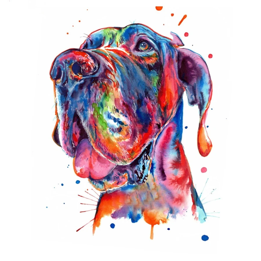 5D DIY Diamond Painting Watercolor Great Dane dog Diamond Embroidery Full Drill Square Animal Picture Of Rhinestone Decoration_副本