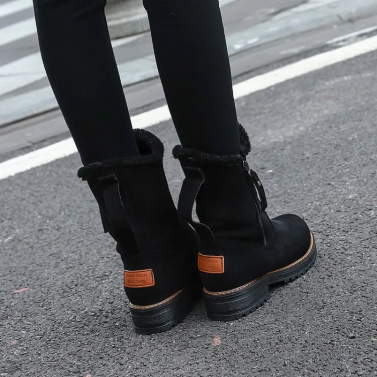 spring and fall The New fashion Round head Thick with 3CM snow boots student Leisure Plus velvet Keep warm High heel Women boots