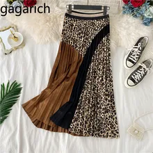 Gagarich зимние женские юбки корейские новые эластичные талии нерегулярные леопардовые сшитые трапециевидные Юбки миди длинные печатные плиссированные