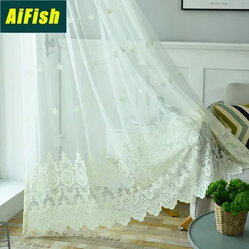 

High-End European-Style Lace Embroidery Tulle Curtains Living Room Bedroom Bay Window French Window Curtains ZH004T4