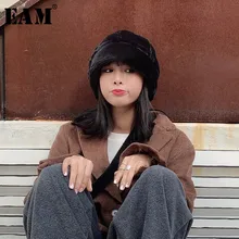 [EAM] женские разноцветные белые разноцветные шляпы для рыбалки, новые круглые купольные темпераментные модные Универсальные весенне-осенние 1M802