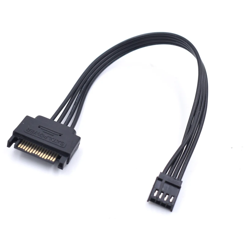 20cm black 15 Pin SATA Male to 4 Pin Floppy Drive Power Cable for