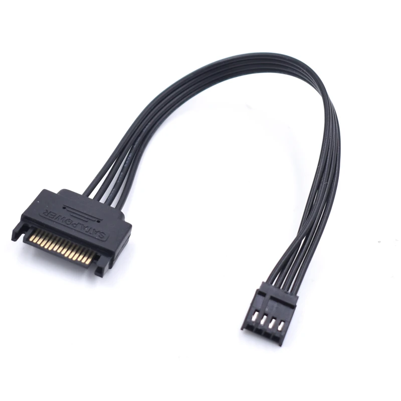 20cm Black 15 Pin Sata Male To 4 Pin Floppy Drive Power Cable For