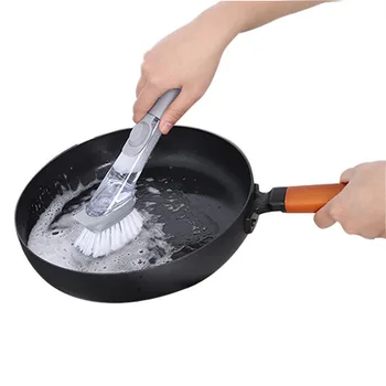 

Long Handle Hydraulic Washing Pot Brush Automatic Liquid Adding Brush Pot Manual Kitchen Cleaning Brush Lazy Dishwasher