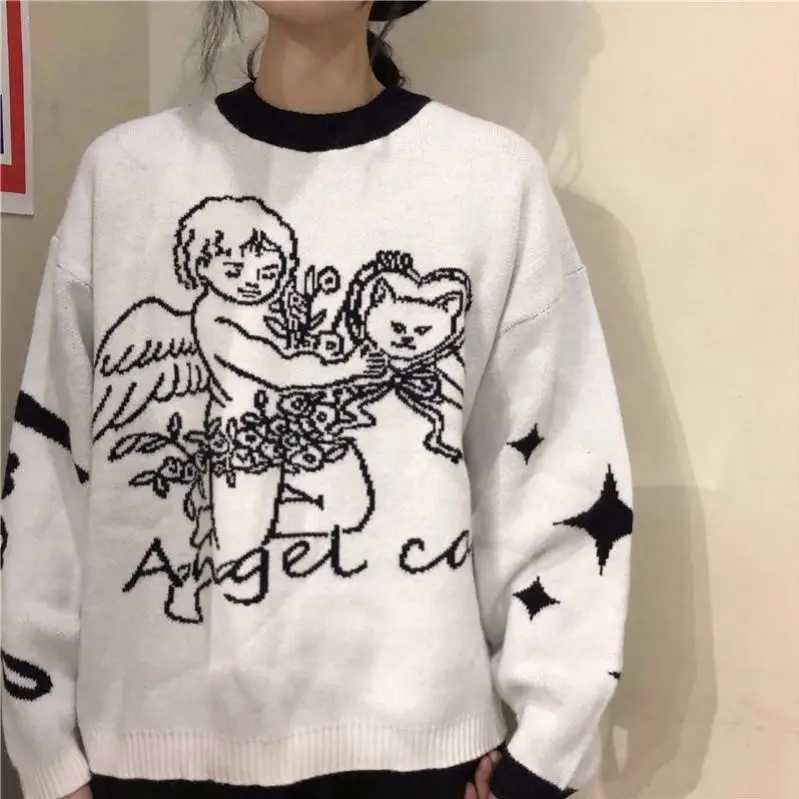 Размеры: S- XL новый милый вязаный пуловер женский джемпер на осень в японском