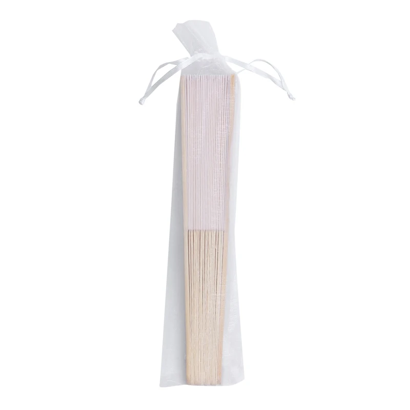 Hot XD-65pcs Elegant White Folding Silk Hand Fan with Organza Gift bag Wedding Gift& Party Favors(white