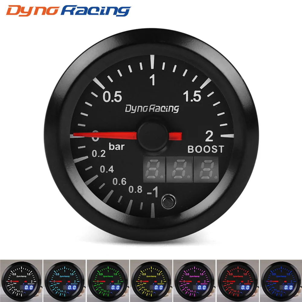  Dynoracing 2'' 52mm Dual Display 2BAR Turbo Boost gauge 7 colors Led Boost meter with Stepper Motor - 4000127134785