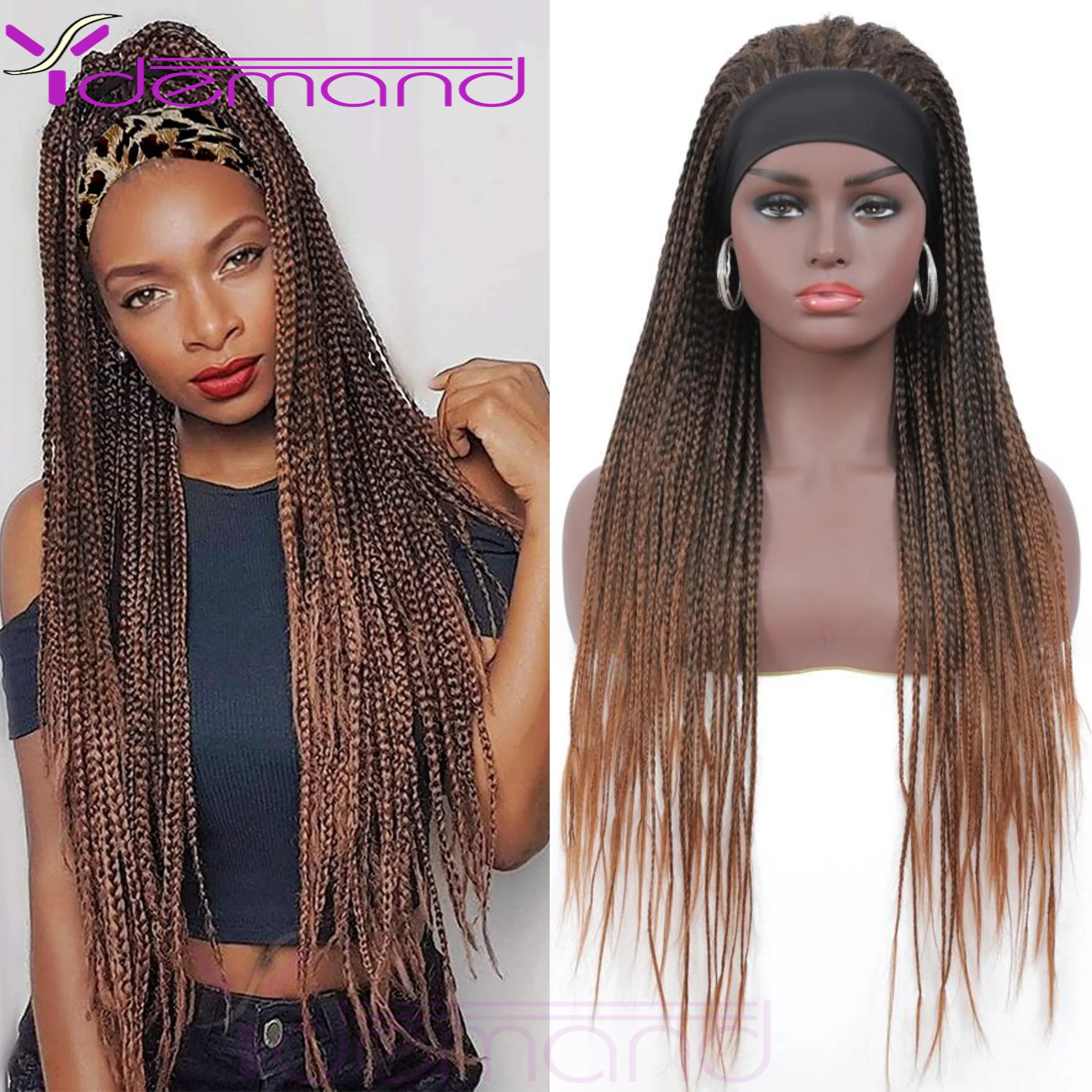 Y Demand Crochet Wigs Toys Braids With Box Long Black Synthetic Wigs for Women Heat Resistant Cosplay Wig Two Tone Braided