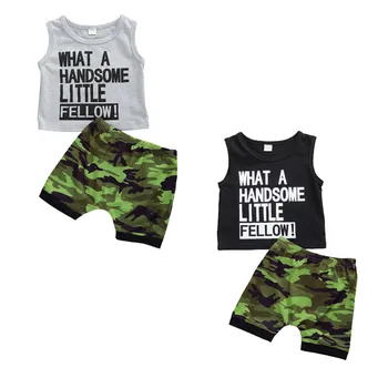 

Summer Newborn Baby Boy Clothes Sleeveless Cotton Letter Tops Vest Camo Print Short Pants 2Pcs Outfits Casual Clothes Set