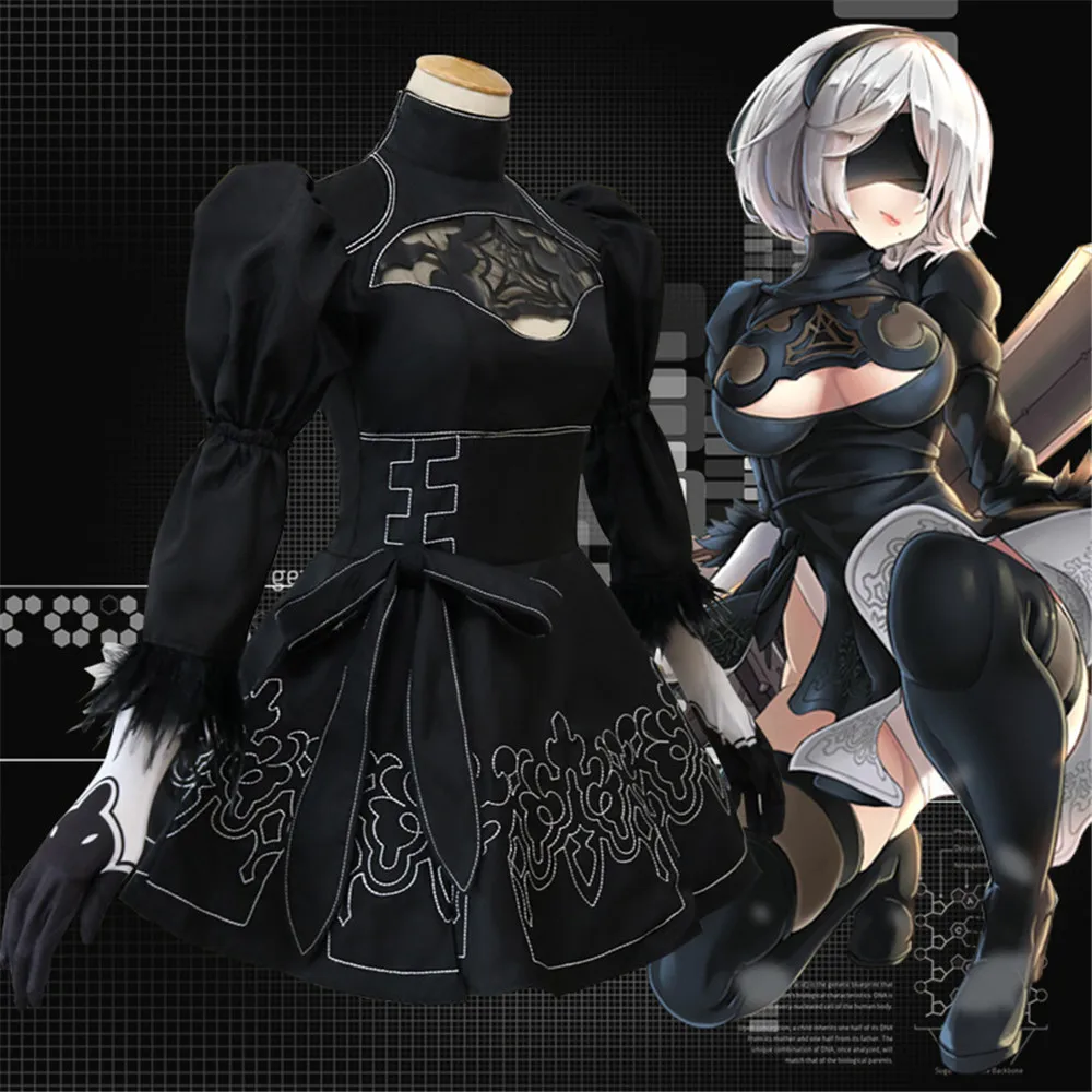 

Nier Automata Cosplay Costume Women Anime Role Play Outfit Games Yorha 2B Disguise Dress Party Fancy Halloween Girls Black Suit