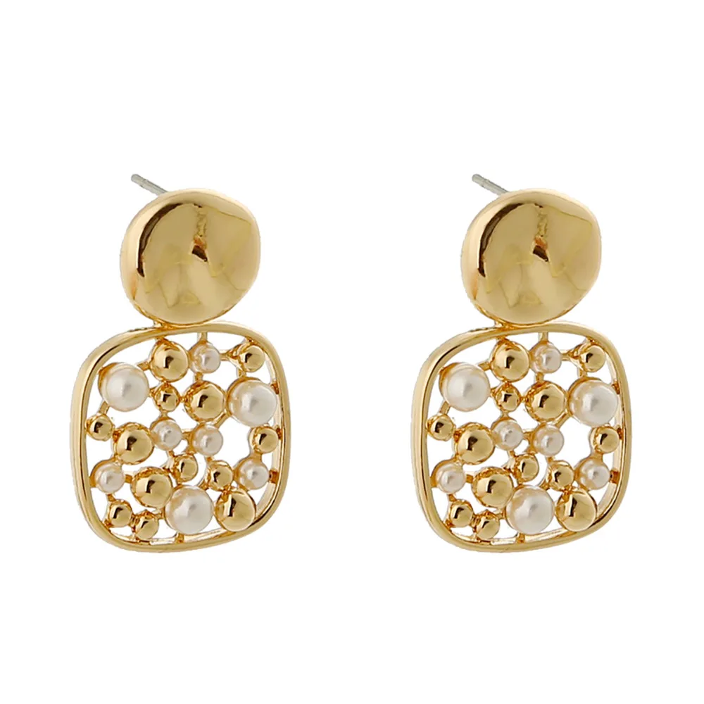 Hollow Square Frame Freshwater Pearl Bead Earrings Women Fashion Jewelry Stud Street Style | Украшения и аксессуары