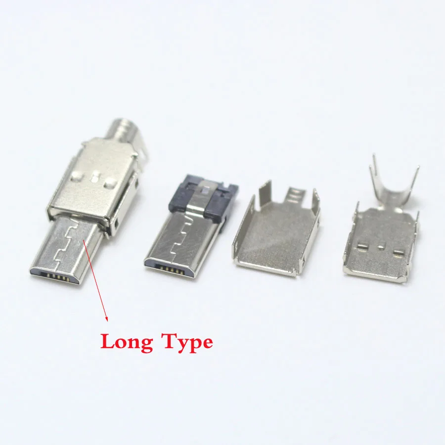 EClyxun 10 компл. Micro USB 5PIN тип сварки штекер разъем зарядное устройство 5P USB хвост зарядки jack 4 в 1 металлические части - Цвет: Long Type