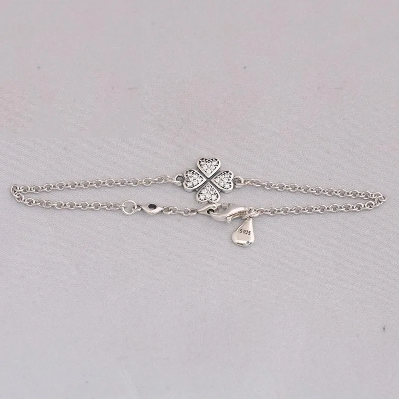 925 пробы серебряный браслет символ любви к удаче с кристаллами звено цепи браслет подходит для женщин бисера Шарм Diy ювелирные изделия