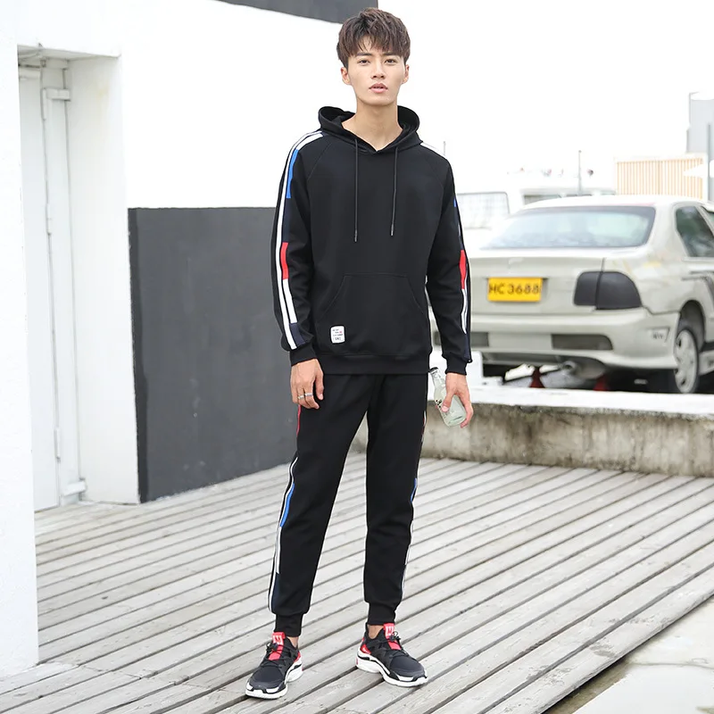 

Hoodie Suit Men's Autumn Hooded Pullover Pure Cotton Casual Clothing New Style Korean-style Street Youth Two-Piece Set