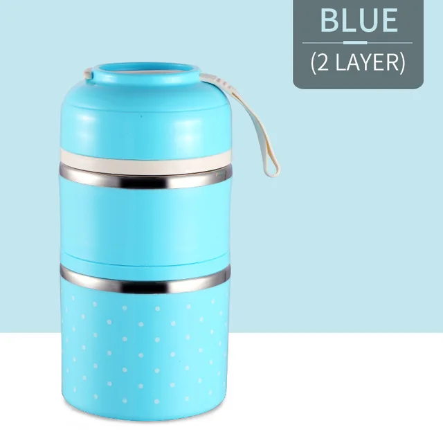 Blue 2 Layer Милый японский термальный Ланч-бокс герметичный из нержавеющей стали Bento box Дети Портативный Пикник школьный контейнер для еды, судок кухонный инструмент - Цвет: Blue 2 Layer