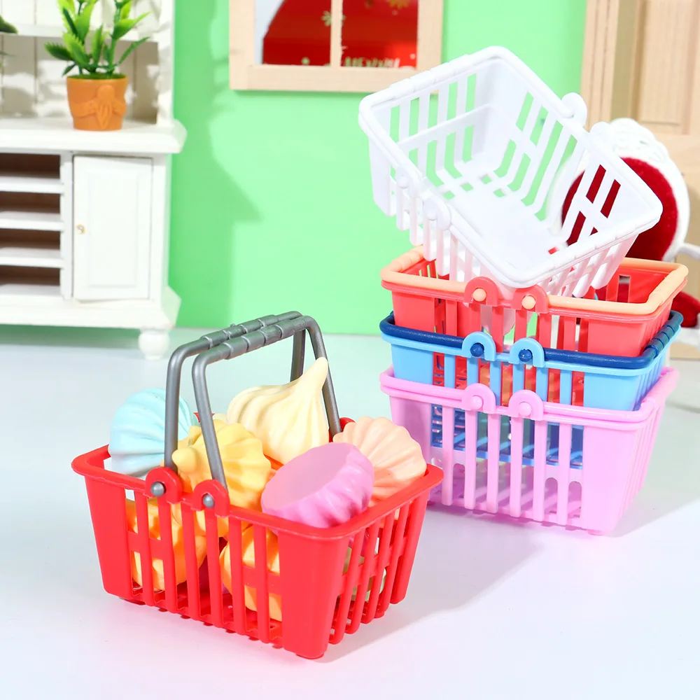 

Mini Shopping Basket Toys Kids Mini Supermarket Shopping Hand Basket Model Doll House Miniature Furniture Doll Accessories