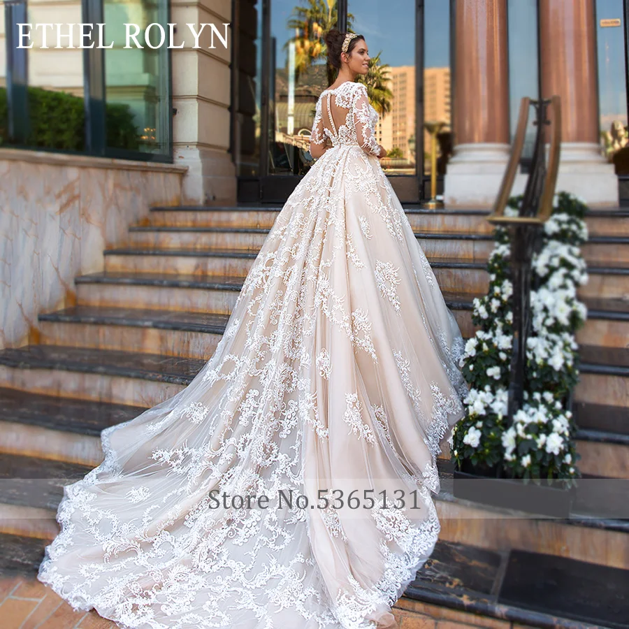 wedding dress for women ETHEL ROLYN A-Line Wedding Dress 2022 Long Sleeve Luxury Beaded Lace Appliques Sexy V-neck Princess Bride Gowns Vestido De Noiva bridal dresses