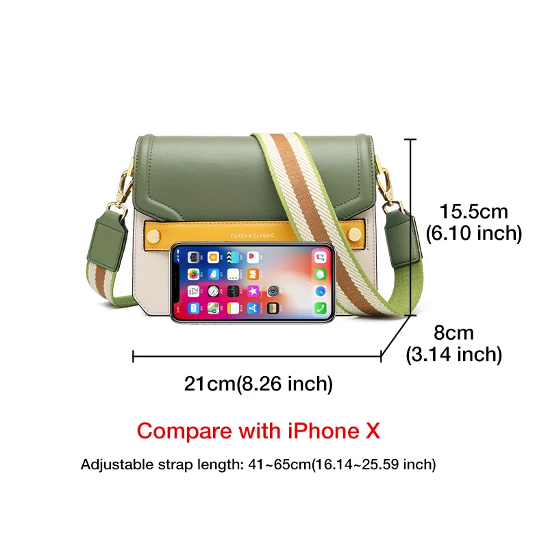 Koop FOXER Avocado Groen Nieuwe Mode Schoudertas Vrouwelijke Hoge Kwaliteit Leer Vrouwen Messenger Bag Vroege Herfst CONTRAST KLEUR Ontwerp