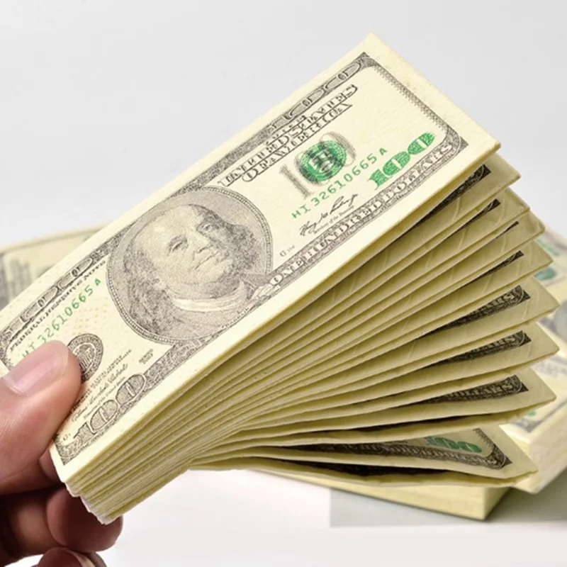 

9 sheets/pack 100 Dollars Print Paper Napkin Serviette Bill Towel Party Gift Napkins for Dinner Restaurant