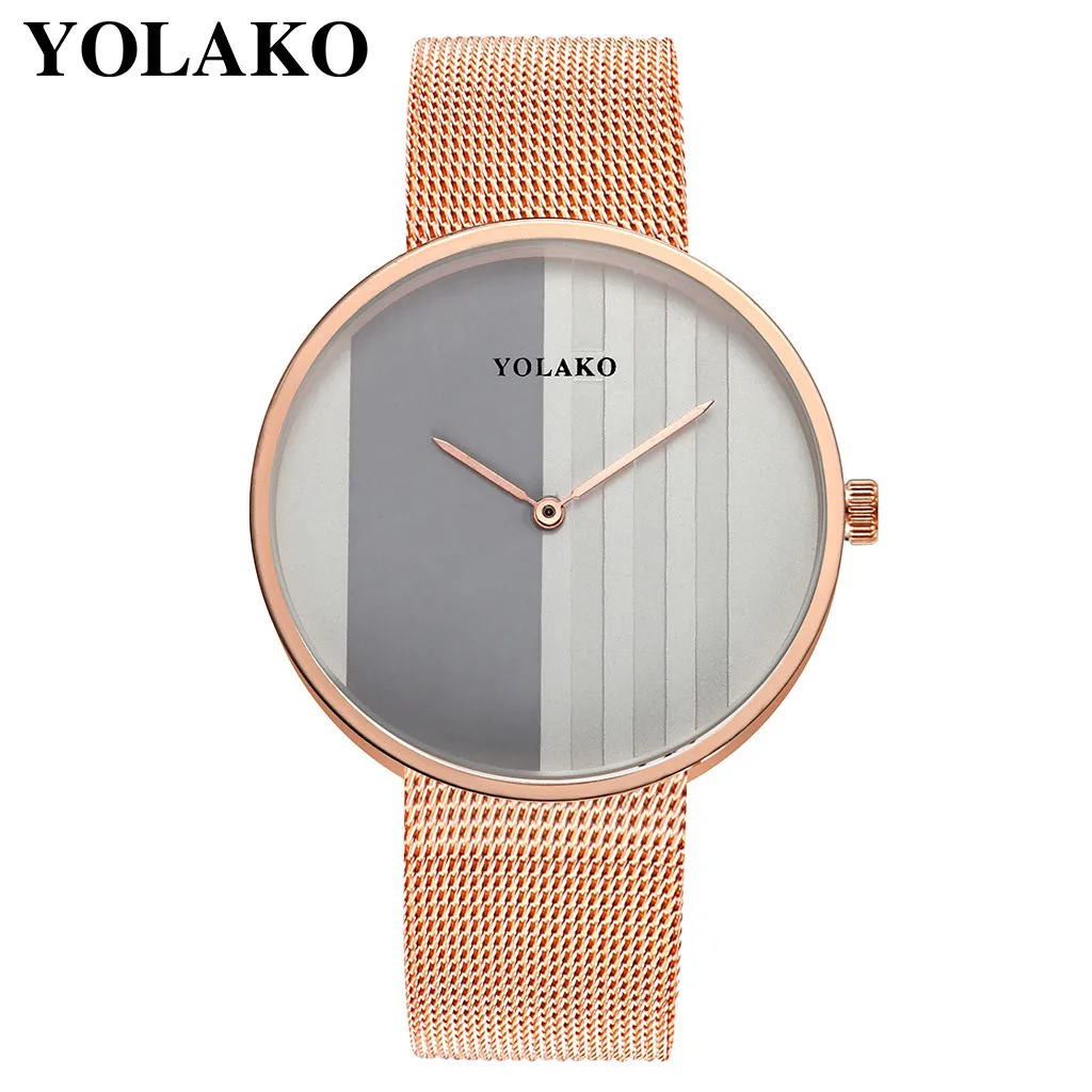 YOLAKO Горячие кварцевые наручные часы женские часы высокого класса стальной сетки ремень женские часы с круглым циферблатом платье подарок часы Bayan Kol Saati# W