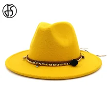 FS fieltro de lana Vintage sombrero Fedora de Jazz hombres mujeres vestido Panamá sombrero de ala ancha Formal de caballero negro amarillo rojo rosa sombrero