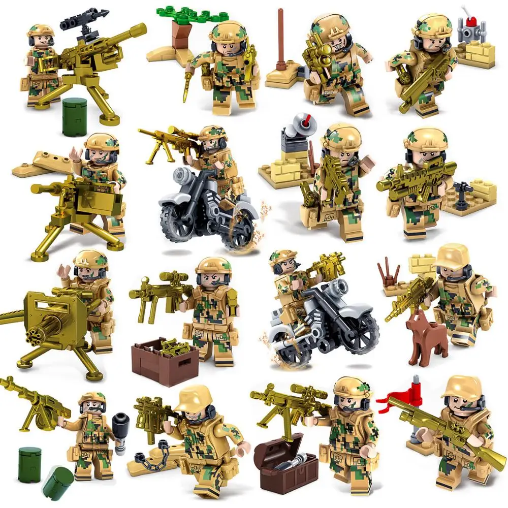 

16pcs WW2 Soldiers Army Weapons Guns Legoinglys MILITARY SWAT Army Camouflage Building Blocks Brick Figure Toys Gift